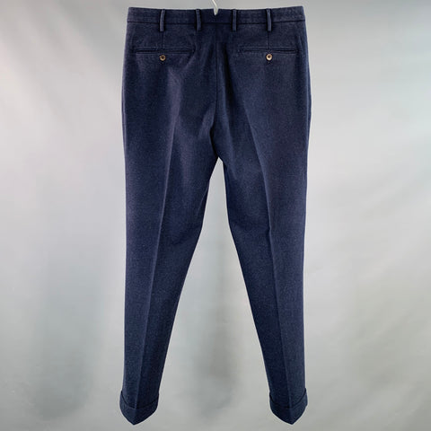 INCOTEX Size 32 Navy Wool Pleated Tapered Dress Pants
