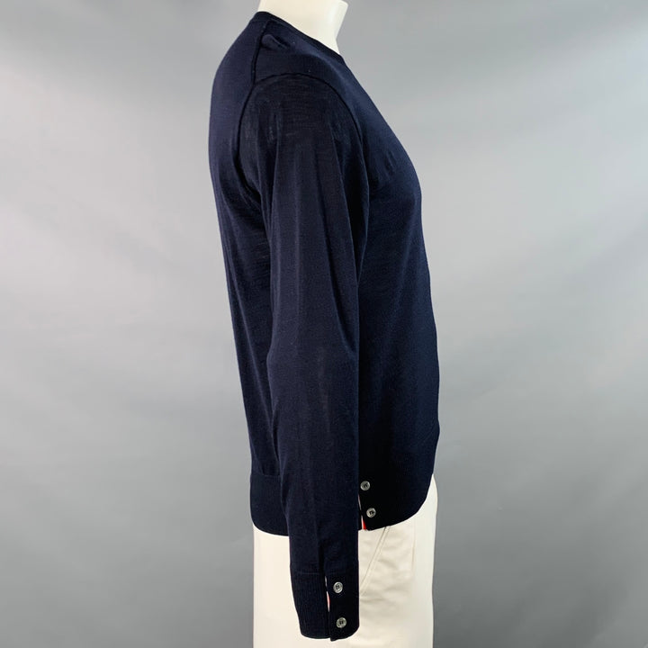 THOM BROWNE Size L Navy White Stripe Merino Wool Pullover