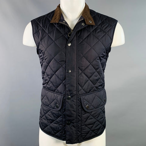 BARBOUR Size M Navy Quilted Polyester Zip Snaps Vest