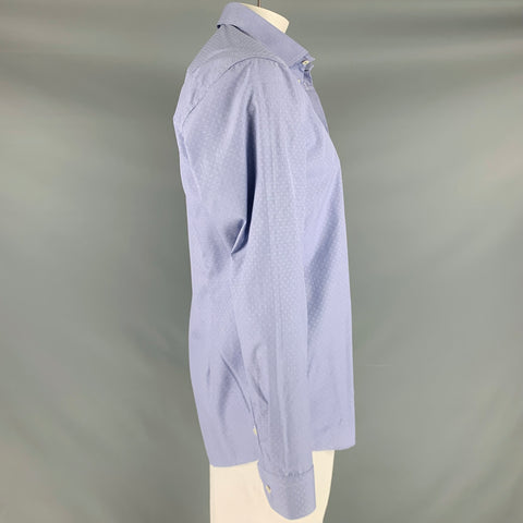 ETON Talla 44 Camisa de manga larga con cuello extendido y corte entallado de algodón con cabeza de clavo azul y blanco