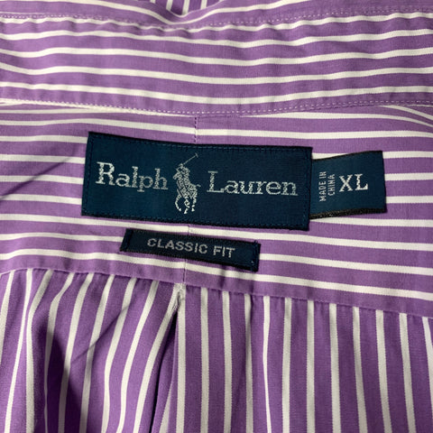 RALPH LAUREN Size XL Purple White Stripe Cotton Long Sleeve Shirt