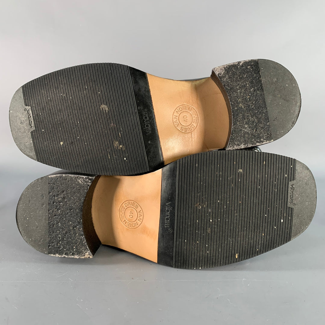 DRIES VAN NOTEN Size 7 Black Leather Chunky Heel Penny Loafers