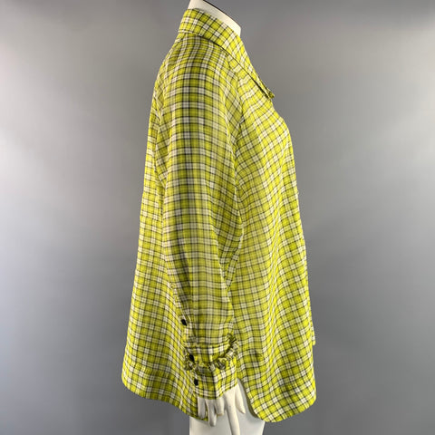 GANNI Size L Yellow White & Black  Plaid Button Up Blouse