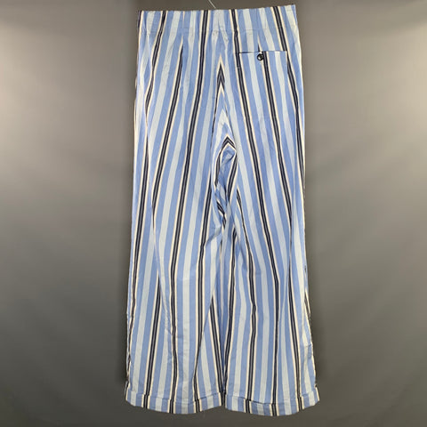 DRIES VAN NOTEN Size L Blue White Stripe Cotton Elastic Waistband Casual Pants