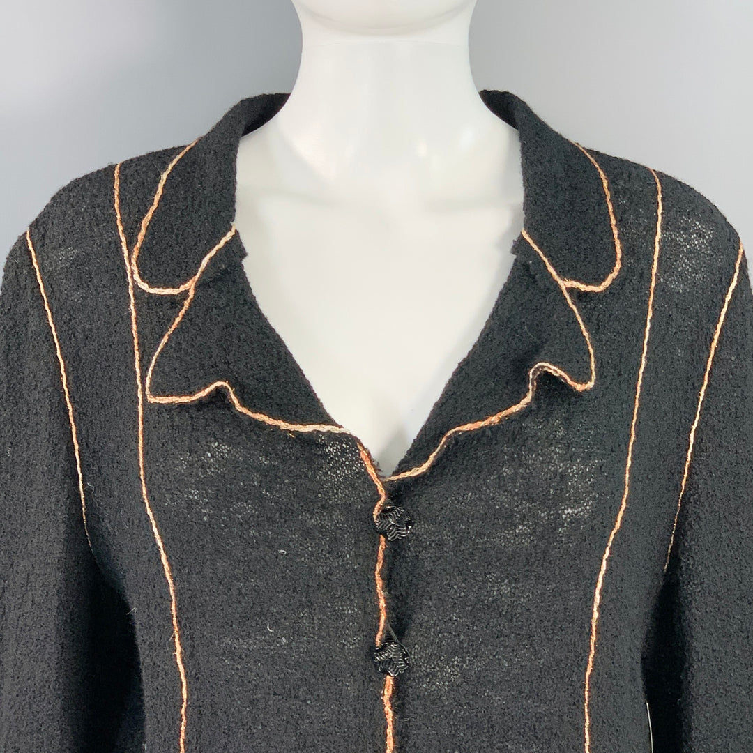 OKW Size S Black Gold Wool Stripe Midi Skirt Suit