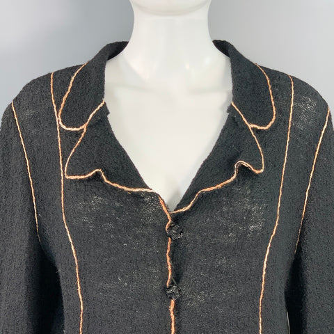 OKW Size S Black Gold Wool Stripe Midi Skirt Suit