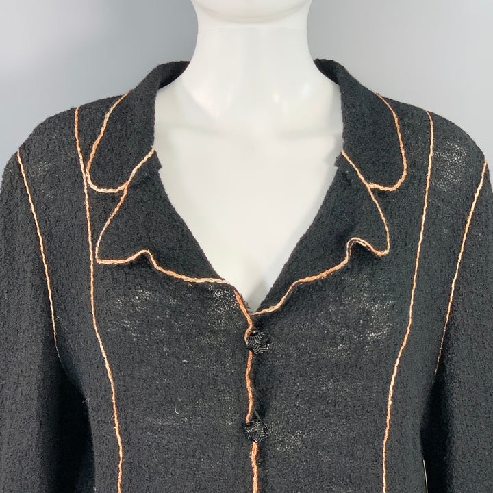 OKW Size S Black Gold Wool Stripe Midi Skirt Suit