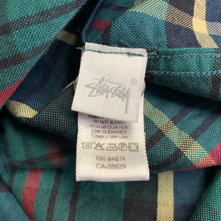 STUSSY Size S Green Navy Yellow Plaid Cotton Button Down Long Sleeve Shirt