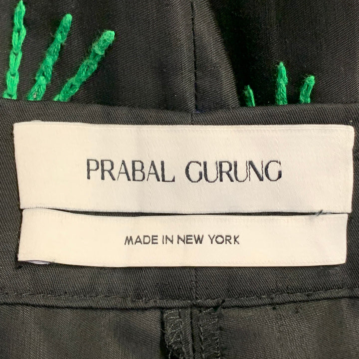 PRABAL GURUNG Size 34 Black Multi Color Abstract Embroidery Cropped Casual Pants