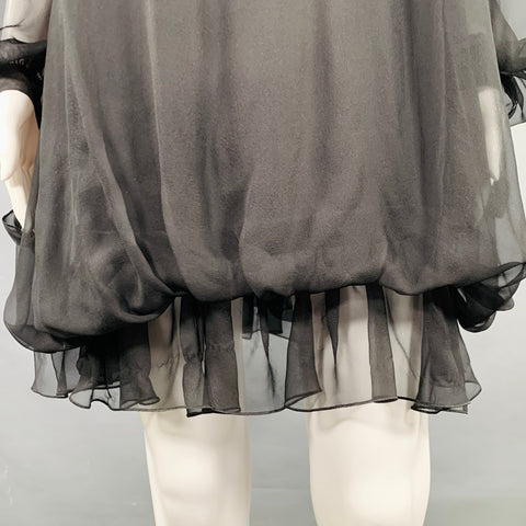 ALBERTA FERRETTI Size 4 Black Silk Ruffled Bishop Sleeve Mini Dress