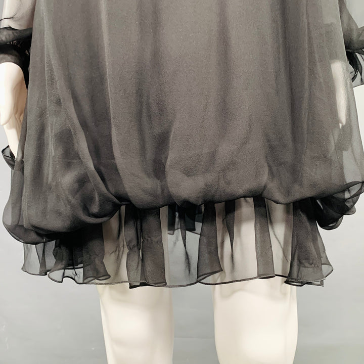 ALBERTA FERRETTI Size 4 Black Silk Ruffled Bishop Sleeve Mini Dress