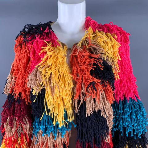 ALICE + OLIVIA Size S Multi-Color Polyester Fringe Jacket