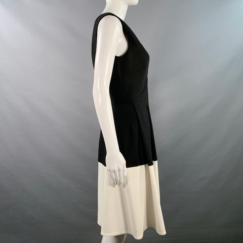 ROLAND MOURET Size 8 Black White Polyester Blend Color Block Sleeveless A-Line Dress