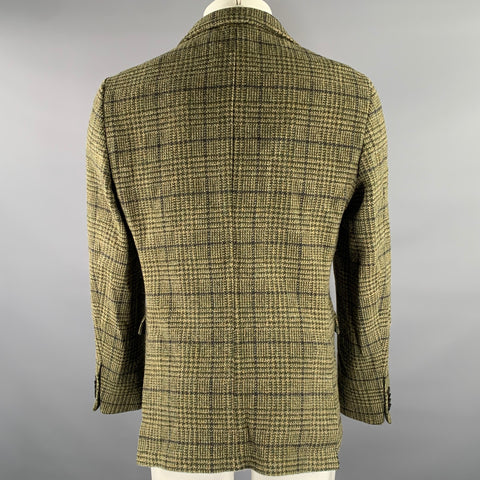 OFFICINE GENERALE Size 42 Green Tan Tartan Wool Notch Lapel Sport Coat