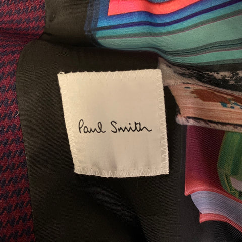 PAUL SMITH Size 42 Burgundy Navy Houndstooth Wool Double Breasted Coat