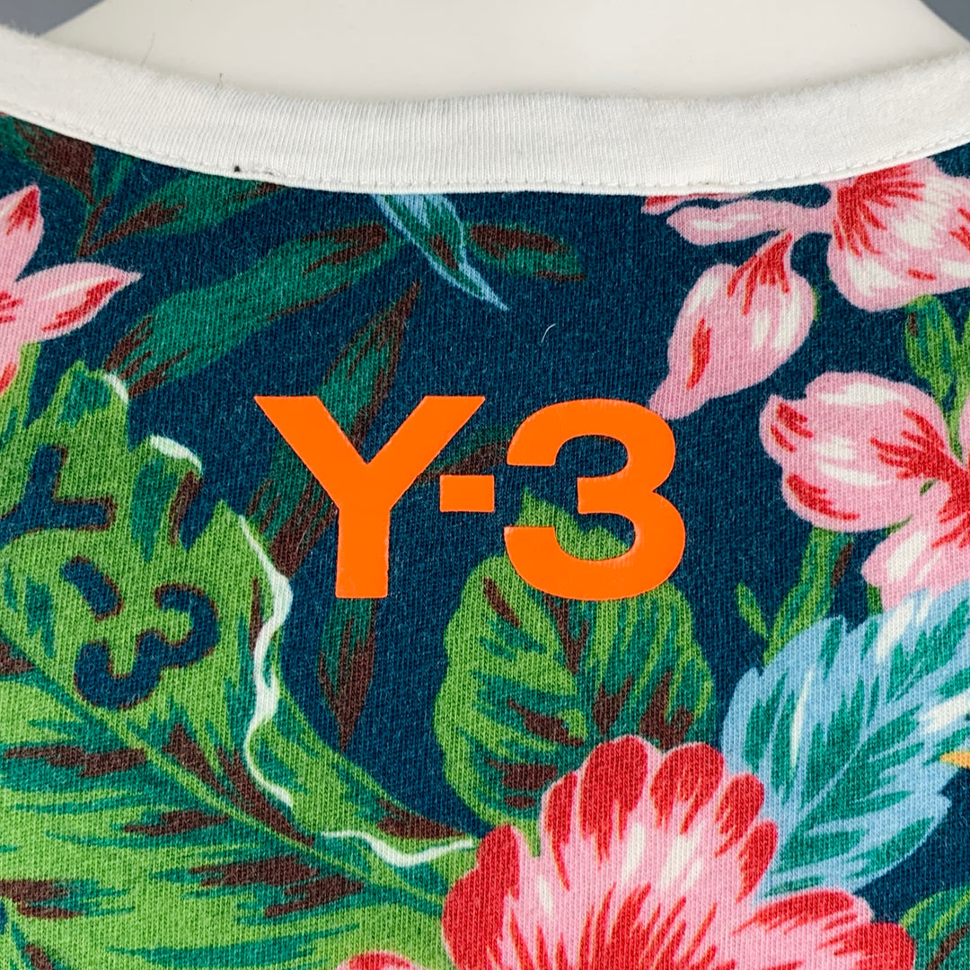 Y-3 Size S Green Blue Ombre Tropical Floral Print Cotton Long Tank Top