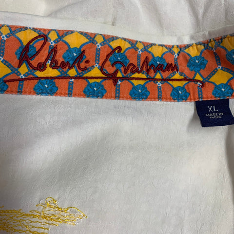 ROBERT GRAHAM Size XL Cream Multi Color Embroidery Cotton Long Sleeve Shirt