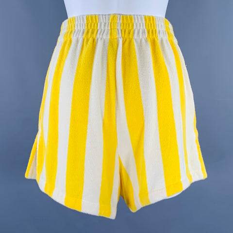 TROVATA Size S Yellow White Cotton Polyester Stripe Elastic Waistband Shorts