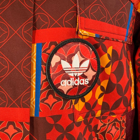 ADIDAS Size M Burgundy Multi Color Cotton Patchwork Zip Up Jacket