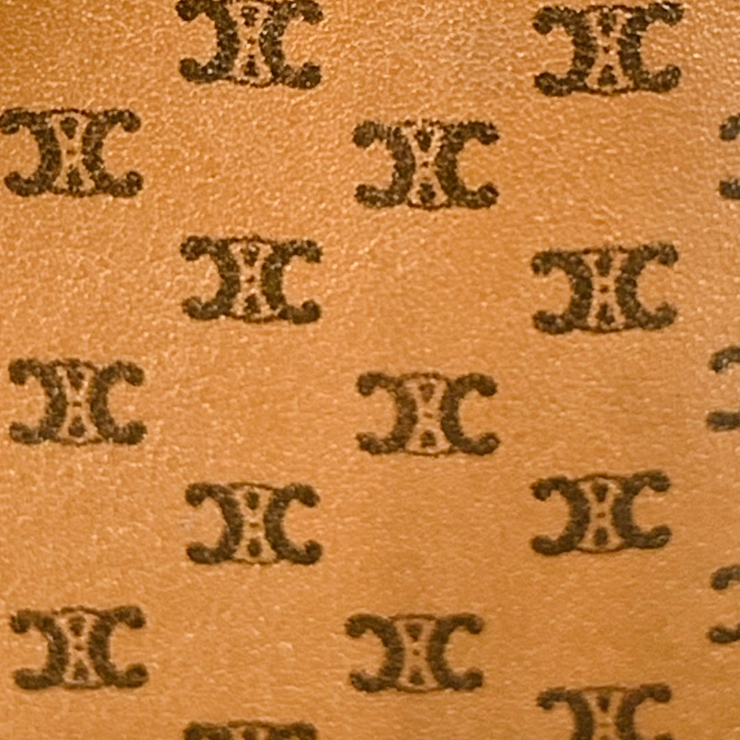 CELINE Vintage Brown Tan Logo Leather Kiss Lock Coin Purse Wallet