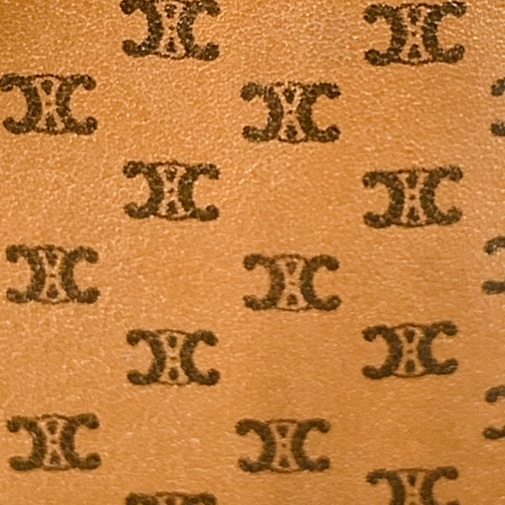 CELINE Vintage Brown Tan Logo Leather Kiss Lock Coin Purse Wallet