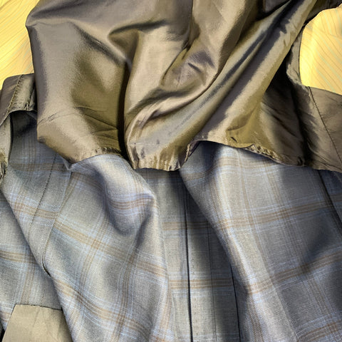 SARTORIO Veste de sport croisée en laine et lin à carreaux bleu et noir, taille 44