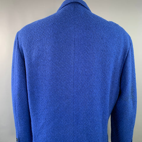 GIANNI VERSACE Size L Blue Cashmere Blend Notch Lapel Single Button Trenchcoat