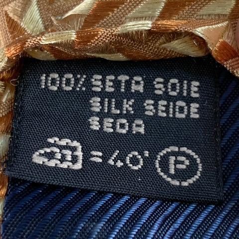 ERMENEGILDO ZEGNA Beige Tan Geometric Jacquard Silk Tie