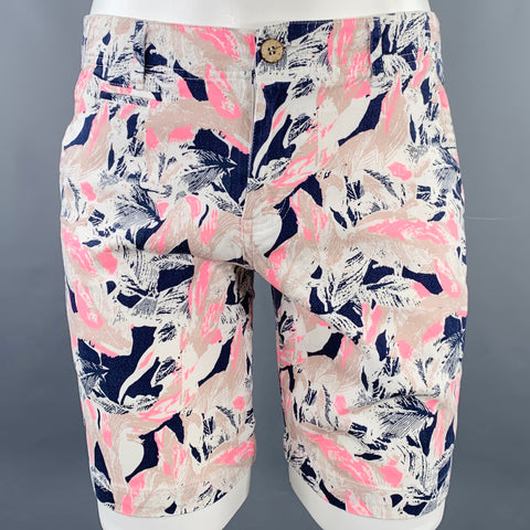 OXFORD LADS Size 30 Tan Pink Leaves Cotton Blend Flat Front Shorts