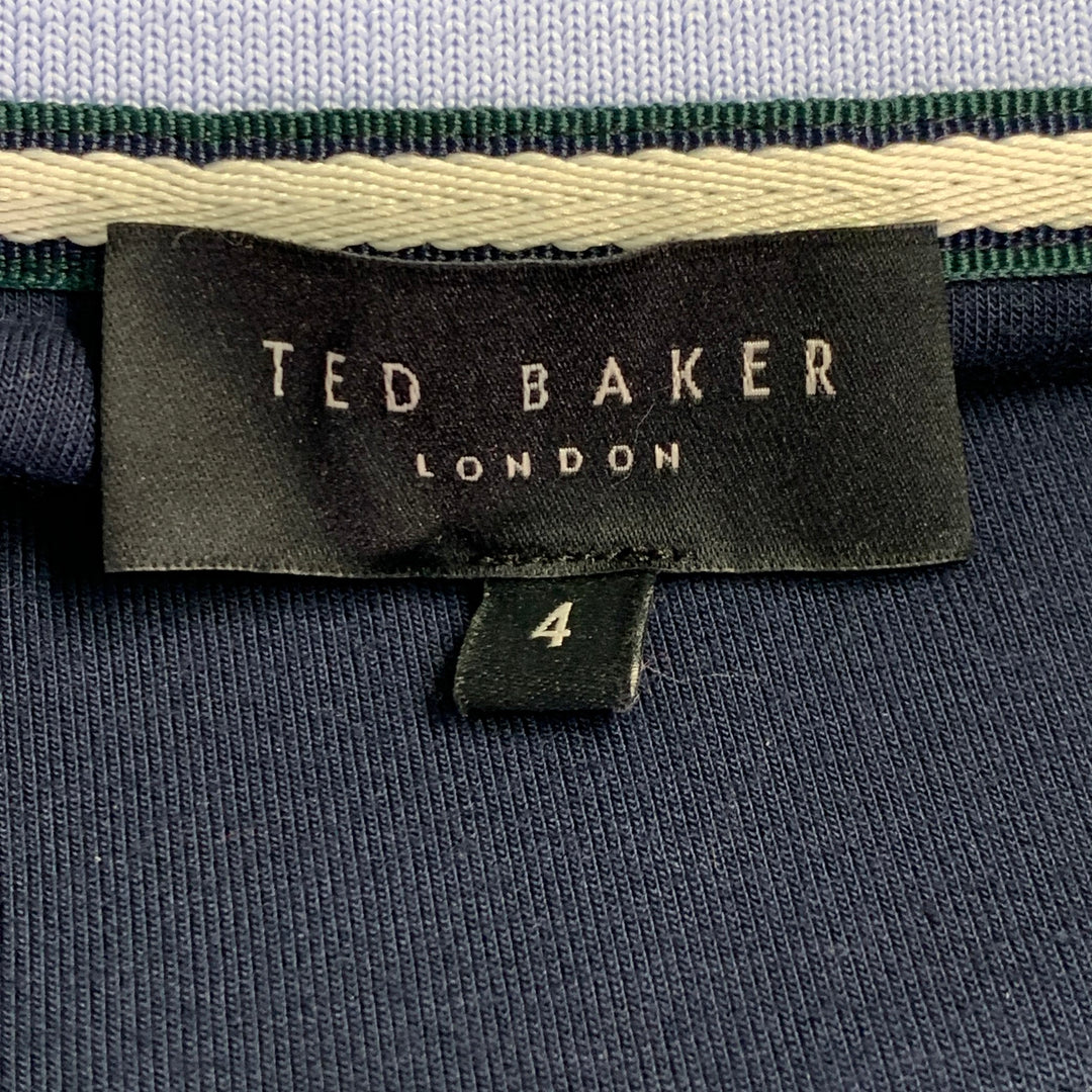TED BAKER Size L Longman Navy Blue White Stripe Polyester Blend 1/4 Zip Sweatshirt