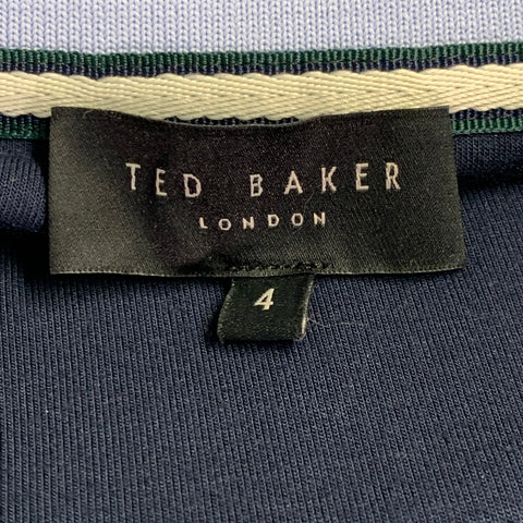 TED BAKER Size L Longman Navy Blue White Stripe Polyester Blend 1/4 Zip Sweatshirt