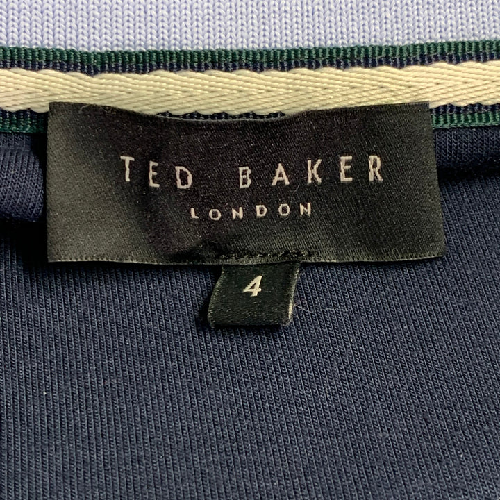 TED BAKER Size L Longman Navy Blue White Stripe Polyester Blend 1/4 Zip Sweatshirt