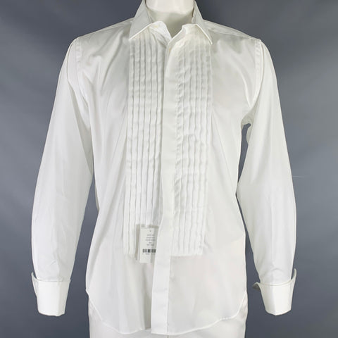 SAKS FIFTH AVENUE Size XL White Cotton French Cuff Pleated Long Sleeve Shirt