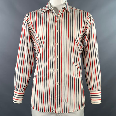 TURNBULL & ASSER Vintage Size L White Blue Red Stripe Cotton Long Sleeve Shirt