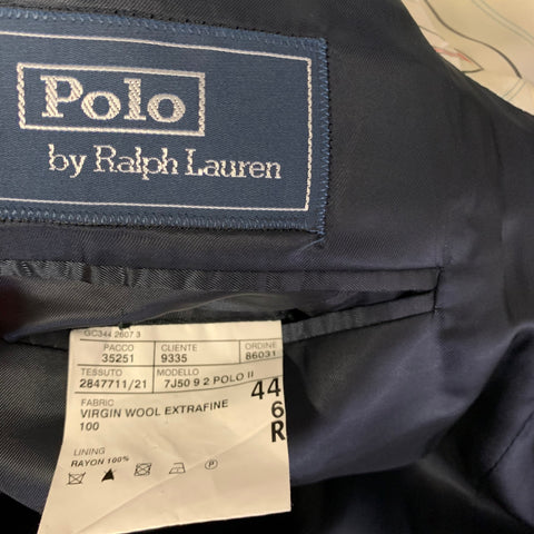 POLO Chest Size 44 Navy Light Grey Pinstripe Wool Notch Lapel 38 30 Suit