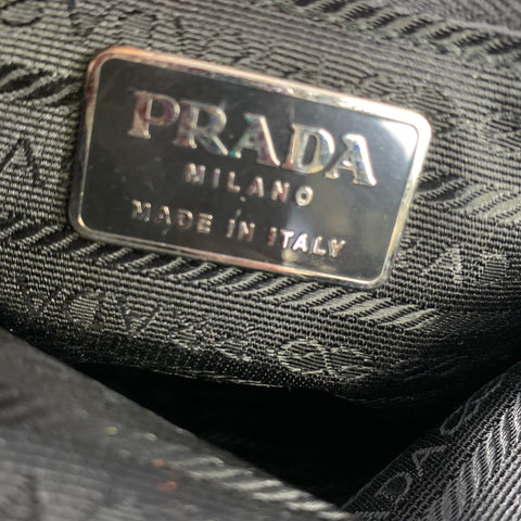 PRADA Grey & Black Wool Leather Shoulder Bag