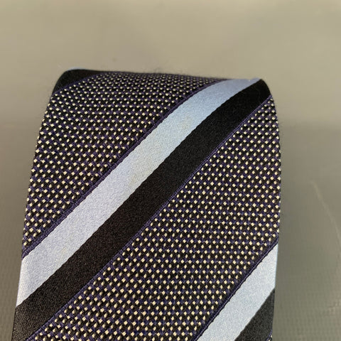 ERMENEGILDO ZEGNA Size One Size Black Blue Diagonal Stripe Silk Tie