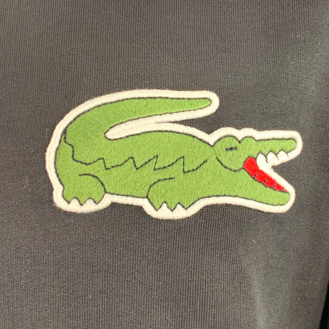 LACOSTE x COMME des GARCONS Size M Black Green Alligator Patch Cotton Crew Neck Sweatshirt