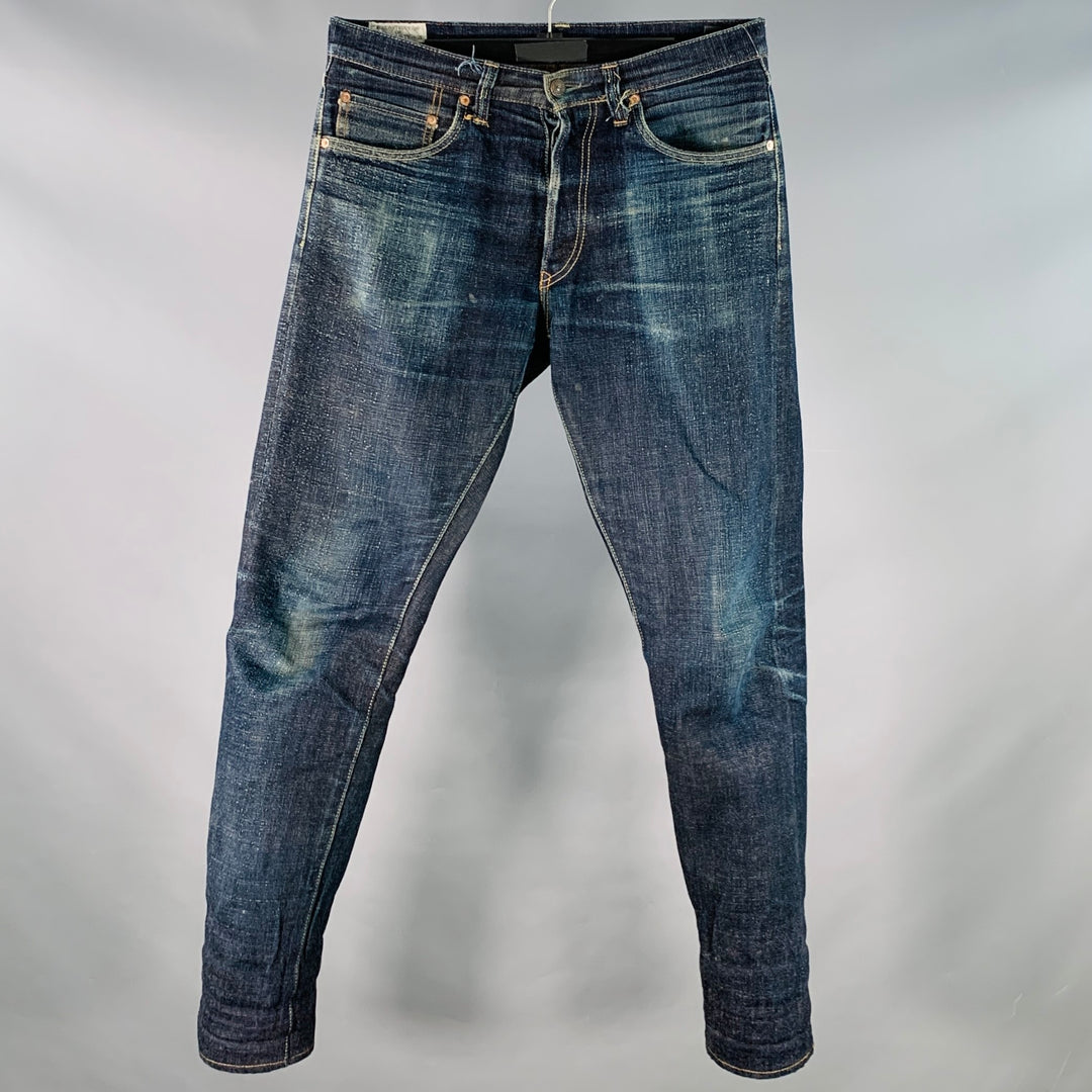 STUDIO D'ARTISAN Size 32 Cherry Blossom Ai-Sa Limited Edition Indigo Textured Cotton 5 Pocket Selvedge Jeans