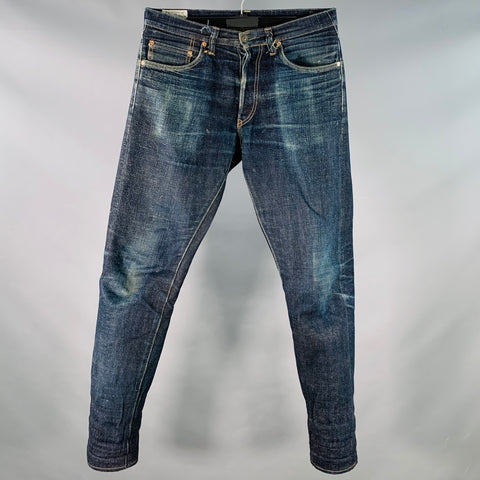 STUDIO D'ARTISAN Size 32 Cherry Blossom Ai-Sa Limited Edition Indigo Textured Cotton 5 Pocket Selvedge Jeans