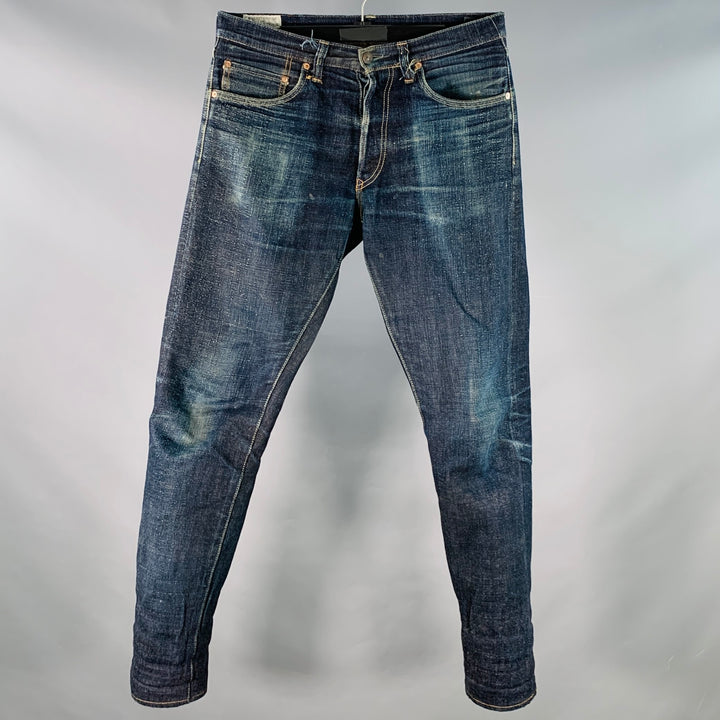 STUDIO D'ARTISAN Size 32 Cherry Blossom Ai-Sa Limited Edition Indigo Textured Cotton 5 Pocket Selvedge Jeans
