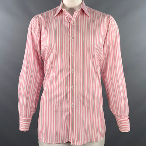 TURNBULL & ASSER Vintage Size L Pink White Stripe Cotton French Cuff Long Sleeve Shirt