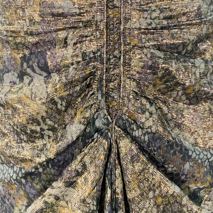 ISABEL MARANT Size S Metallic Gold Grey Silk Blend Snake Print Ruched Fishtail Skirt
