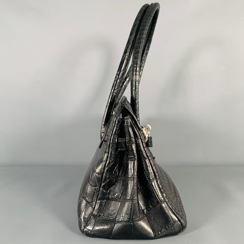 MAURO GOVERNA Black Alligator Leather Handbag