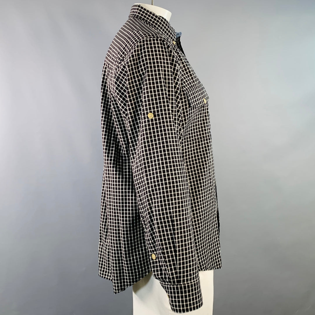 WOOLRICH Size L Black White Checkered Cotton Two Pockets Long Sleeve Shirt