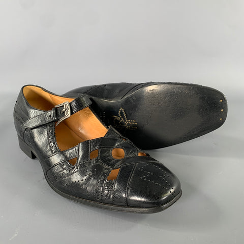 GUCCI Size 7 Black Thesis Queercore Leather Loafer Sandals
