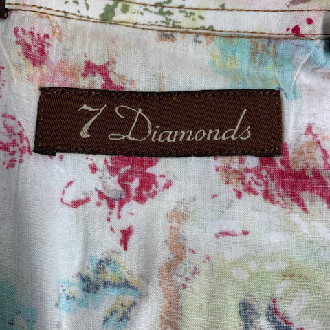 7 DIAMONDS Size L Multi Color Print Cotton Patch Pockets Long Sleeve Shirt