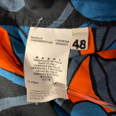 MARNI Size S Blue Black Orange Floral Cotton Pointed Collar Long Sleeve Shirt