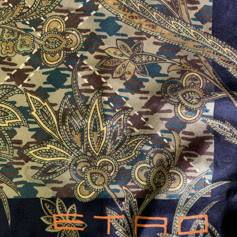 ETRO Black Olive Floral Silk Pocket Square