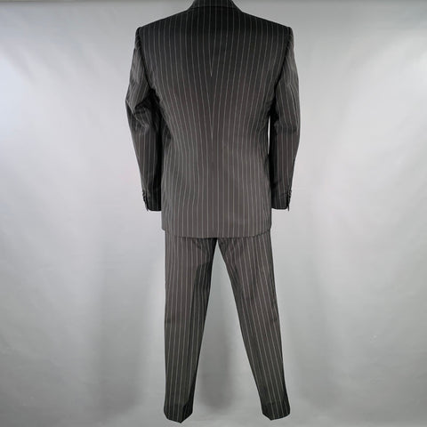 DOLCE & GABBANA Size 42 Black Grey Pinstripe Polyester Blend Suit
